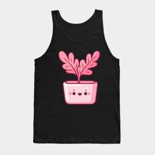 Cute Pink Leaf Plant in a Pot | Kawaii Plant illustration | Cute Kawaii Potted Plant Tank Top